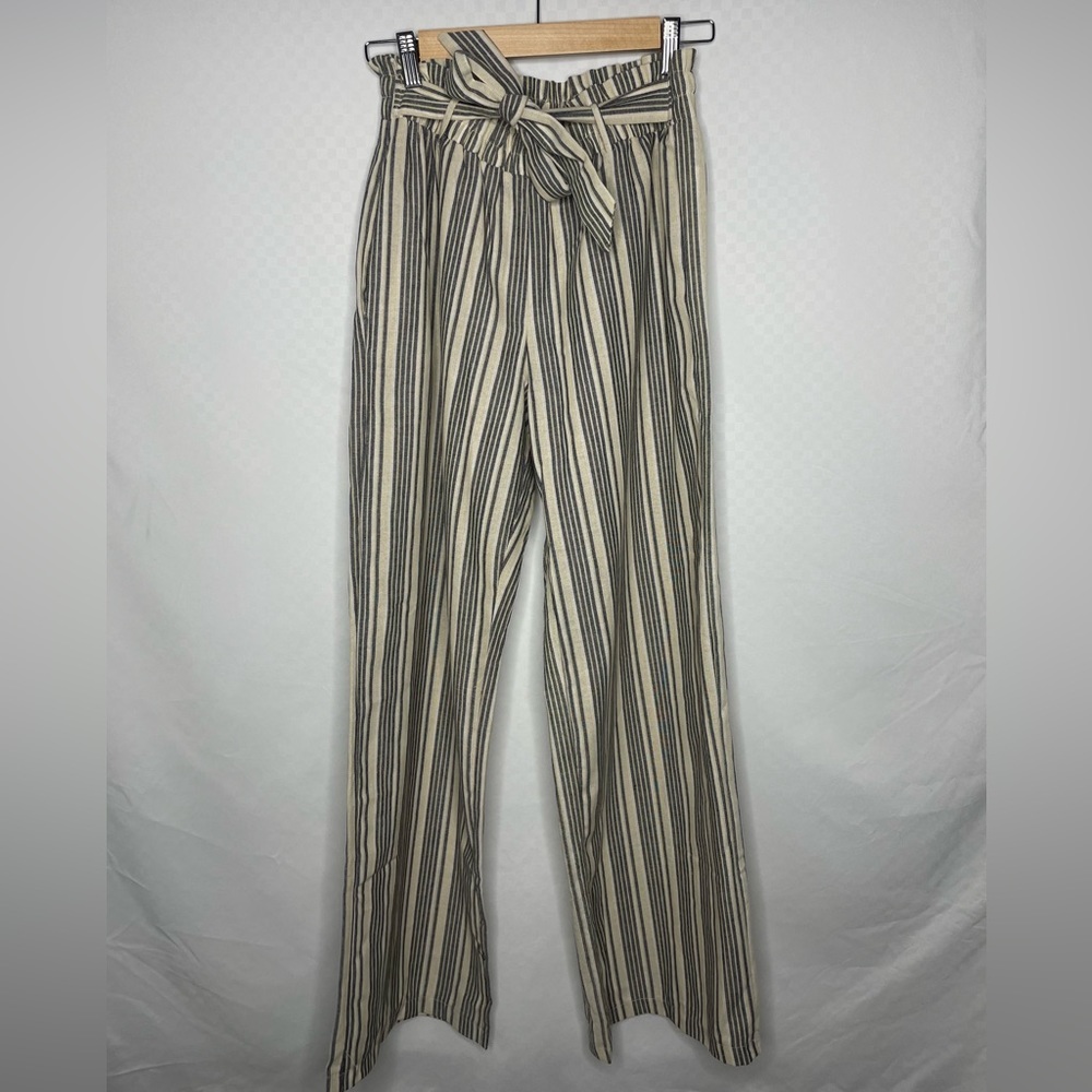 Sienna Sky Smocked Paperbag Waist Striped Linen Pull-On Pants